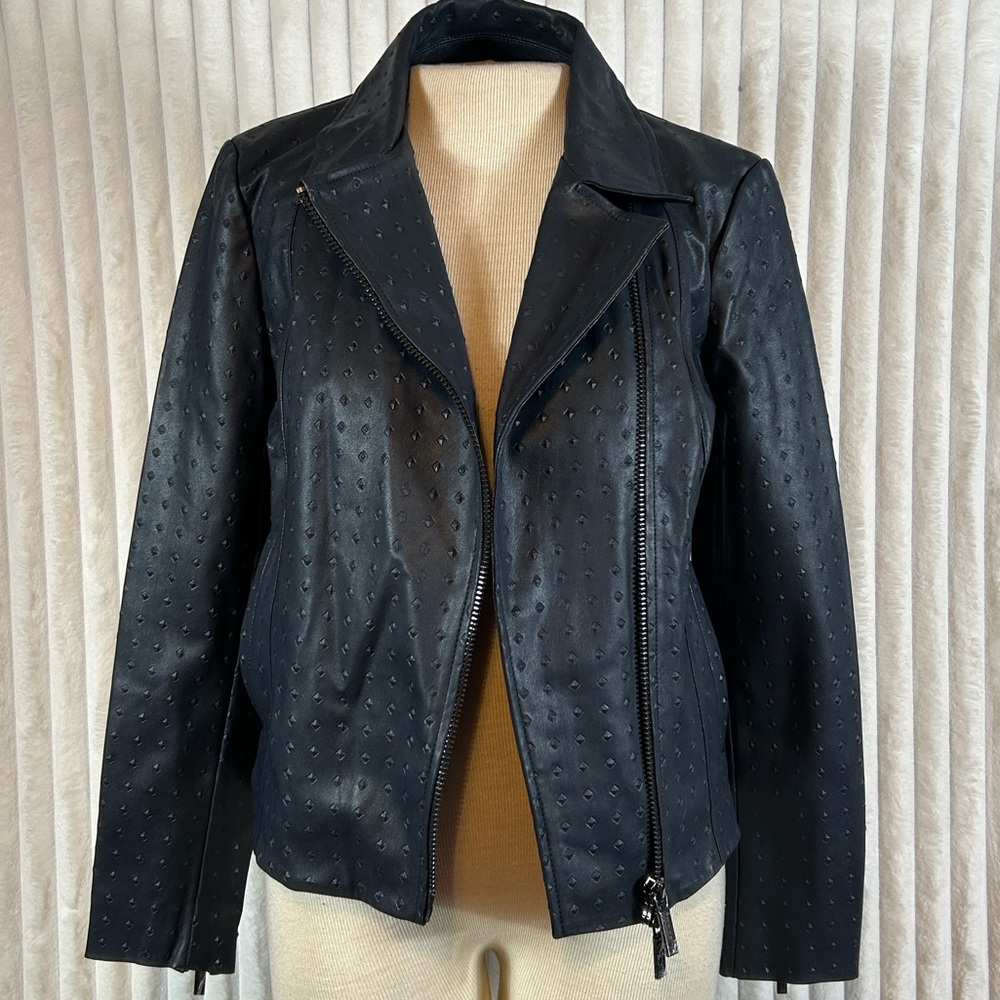 A/X Armani Exchange faux leather blue, Moto style textured jacket sz M